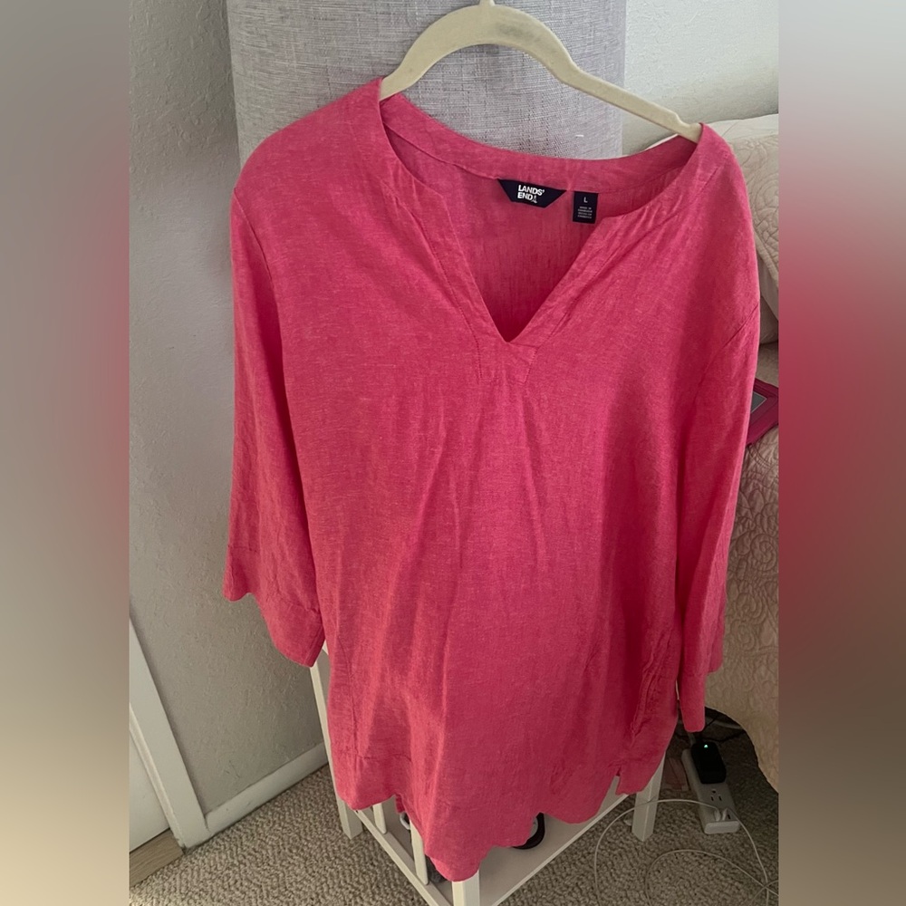 Lands’ End Linen Tunic – Size L (Raspberry Pink, NWOT